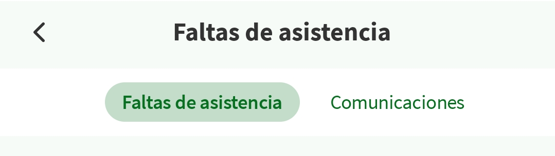 Se muestra la opción de faltas de asistencia, con las dos opciones faltas de asistencia y comunicaciones.
